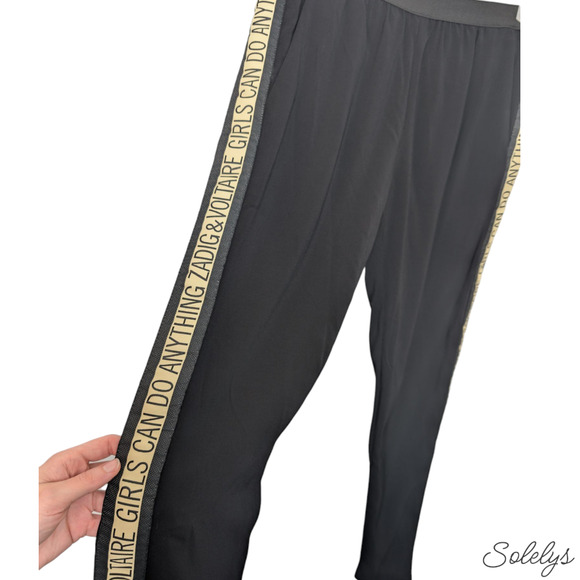 Zadig & Voltaire Paula Band Girls Can Do Anything Black Pant Trouser 36 S NWT - Picture 7 of 9
